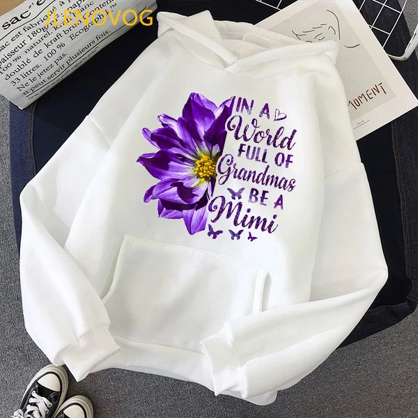 Be A Grandma Anemone Flower Graphic Cap Hoodie Women Mother\'S Day Gift Sweatshirt Femme Winter Kawaii Clothes Tracksuit Tops