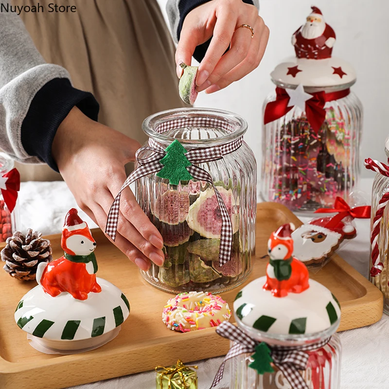 Glass Sealed Jar Grain Dispenser Storage Jar Christmas Candy Jar Snack Jar Kitchen Storage Tool Home Decoration Accessories