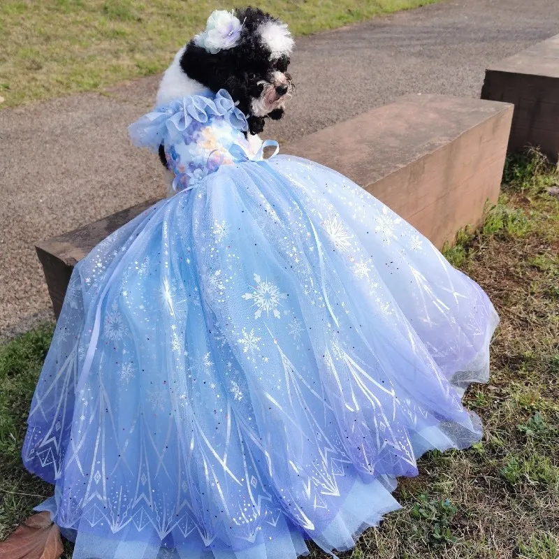 Handmade Unique Design Dog Clothes Pet Trailing Dress Wedding Party Gown Snow Queen Lace Pearl Collar Embroidery Skirt Yorkie