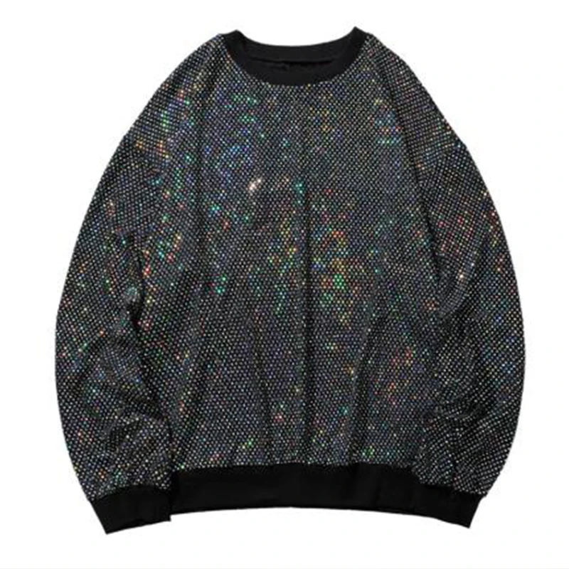 Men Women Couple Reflective Sequins Pullover Sweatshirt Male Nightclub Stage Show Hoodie Tees Shirts Lovers Clothes