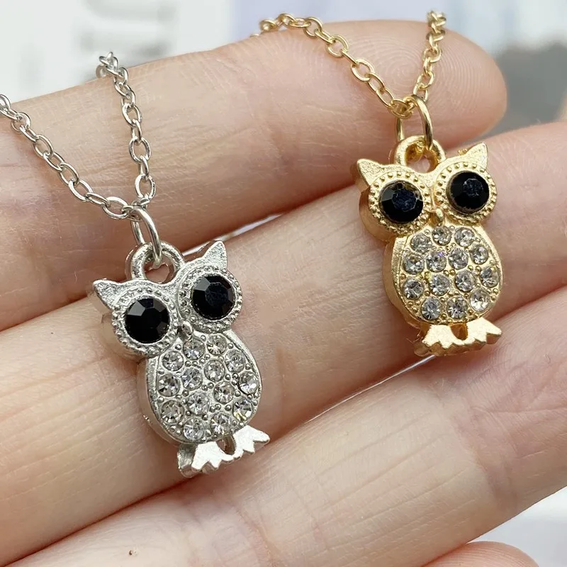 Charm Gold Color Crystal Cross Pendant Necklace For Women Men Tower Circle Owl Couple Jewelry Gift Neck Chain Choker Accessories