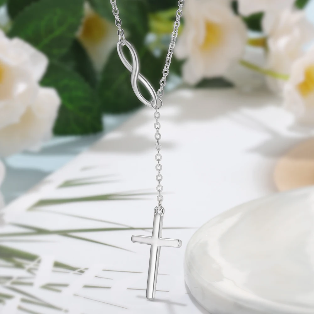 Cross & Infinity Silver Color Pendant Necklace Women Fashion Jewelry Best Christmas Gift for Ladies (Lam Hub Fong)