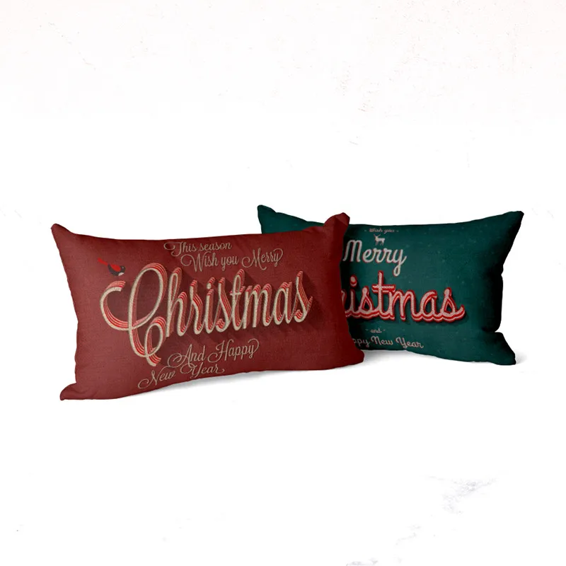 Modern Nordic Merry Christmas Text Letters Standard Size Rectangula 30x50 Cushion Cover Throw Pillow Case Dark Green Hot Red Pad