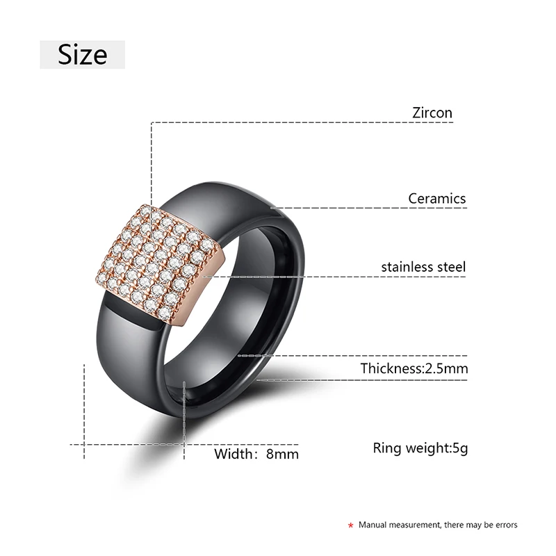 Luxury 8mm White Black Ceramic Rings Plus Cubic Zirconia For Women Rose Gold Silver Color Smooth Wedding Band Ring Gift For Men