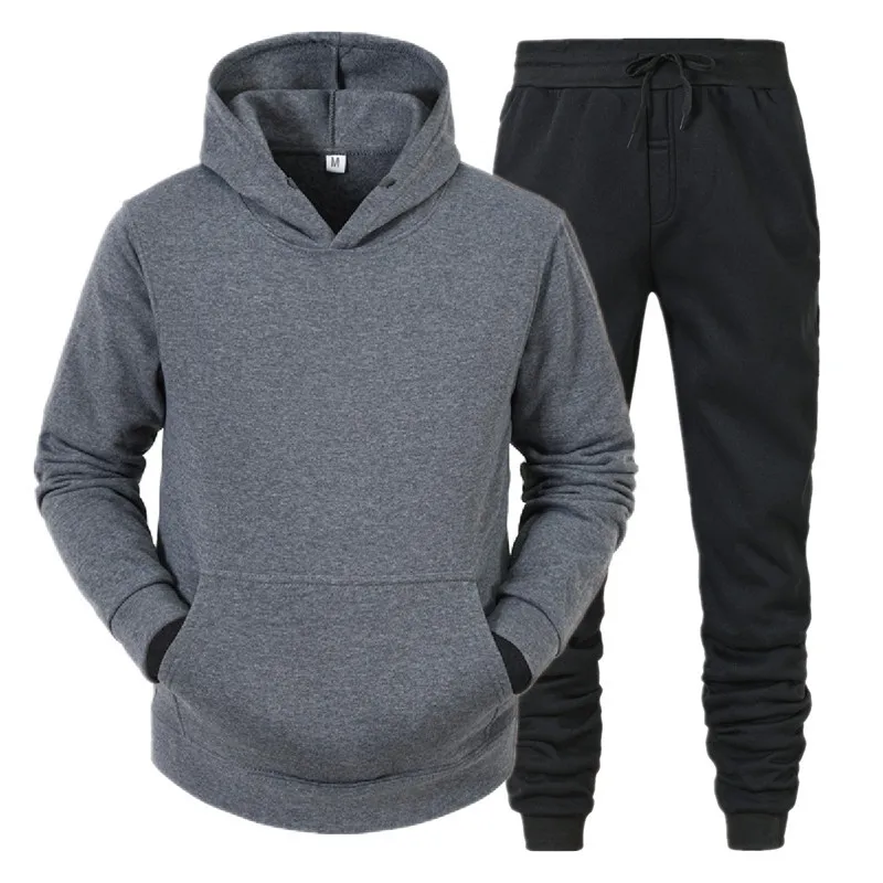 Men\'s 2Pieces Set Spring And Autumn New Men\'s Sports Clothes Suit Tracksuit Men Fashion Hoodies 2-piece Solid Color Hoodie Set