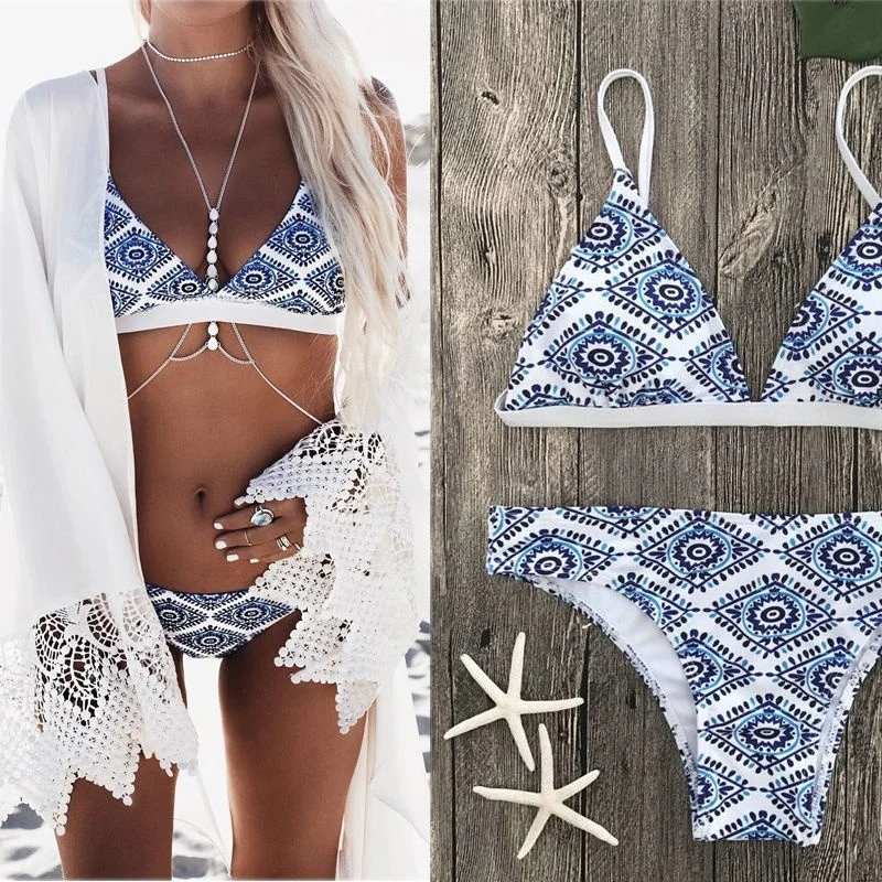 Summer New Women Bikini Set Bandage Push-Up Swimwear Printed Swimsuit Bathing Suit Beachwear Two-piece Set