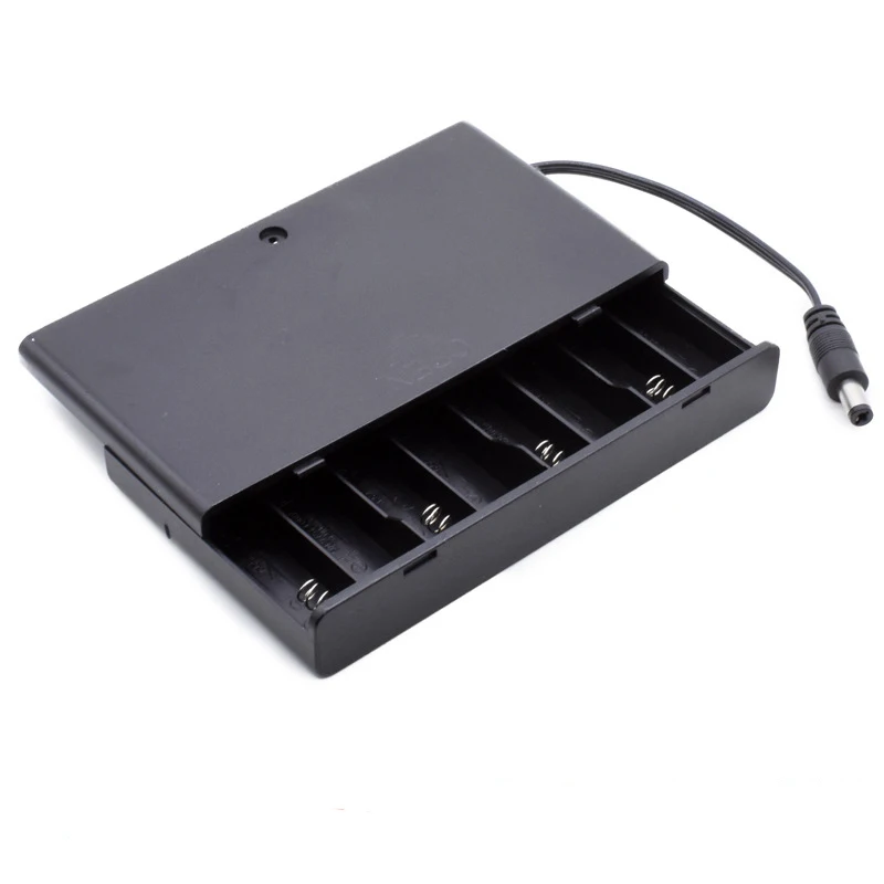 300pcs/lot 8 X 1.5V AA CELL Battery Holder Storage Box Plastic Case with DC Plug Wire 12V AA Batteries Shell Cover