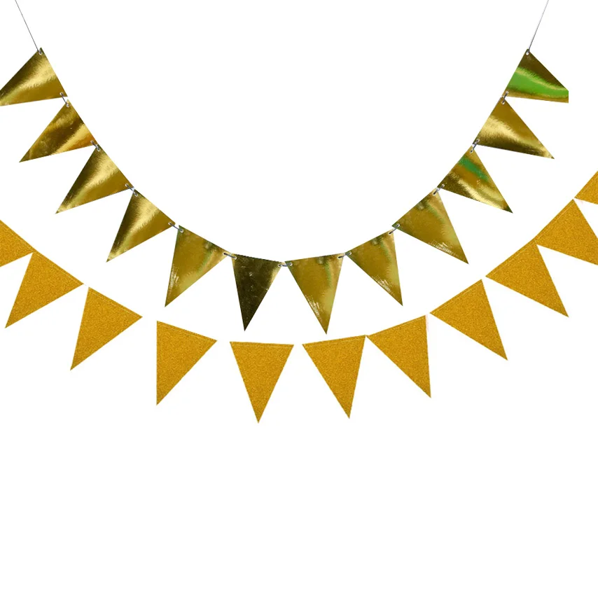 5 metri bandiere di carta oro nero Banner ghirlanda di carta Pennant per capodanno matrimonio Baby Shower compleanno decorazioni per tende da