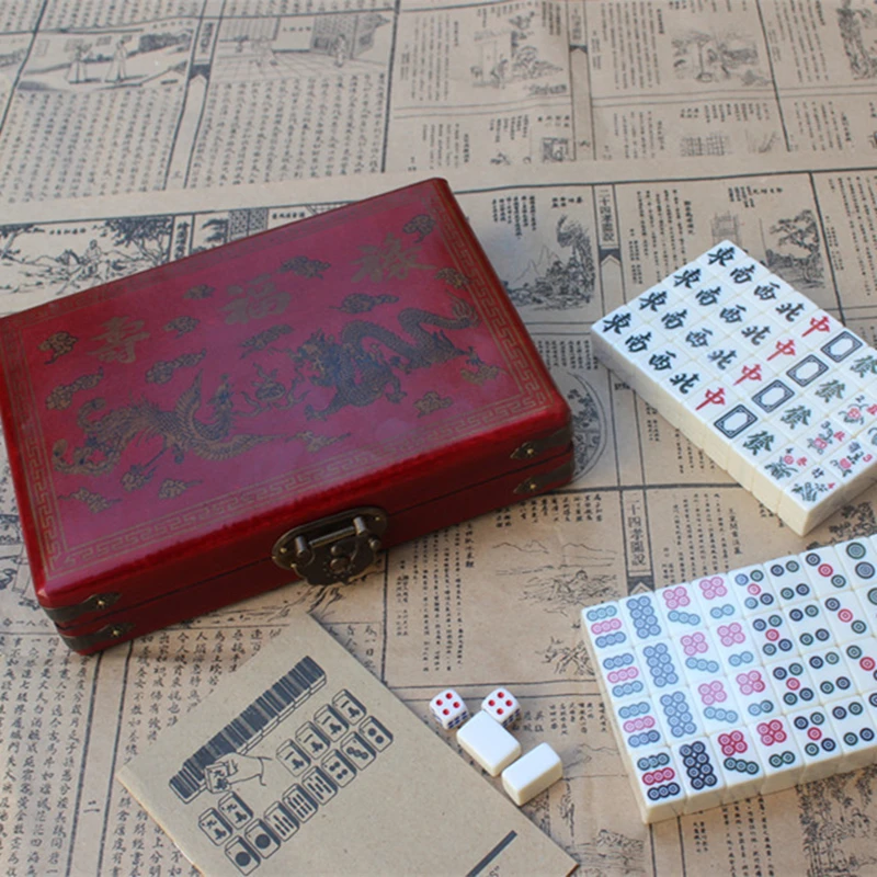 Hot Retro Mahjong Portable Folding Wooden Boxe Majiang Set Table Game Mah-jong Travel Travelling Board Game Indoor Entertainment