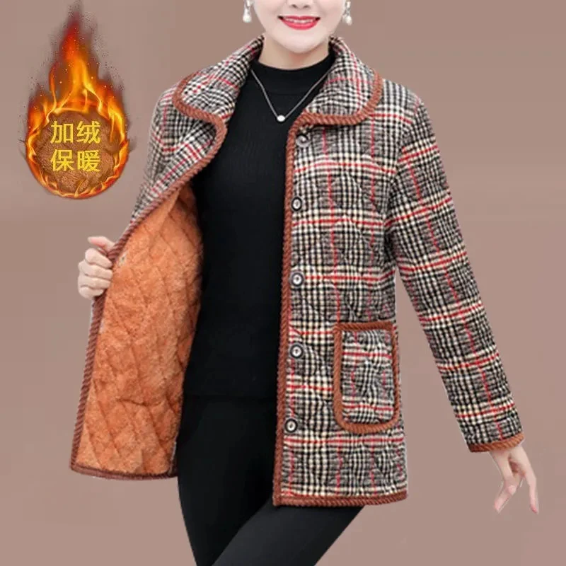 Middle-Aged Elderly Women Parkas Winter Cotton Padded Jackets New Thick Warm Cotton Padded Coat Female Outwear Printed Jacket