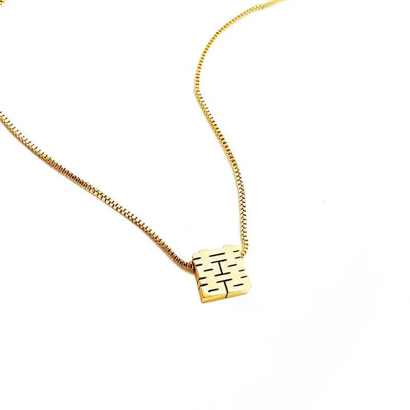 Lucky Chinese Character Pendant Necklace Stainless Steel Accessories Statement Collar Necklace Jewelry Gift New