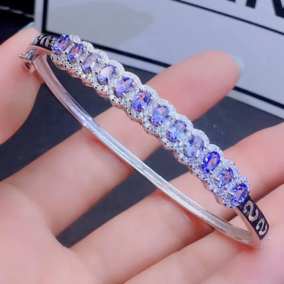 Fashion Bangle Natural And Real Tanzanite Bangle 925 sterling silver Bangle Fine jewelry