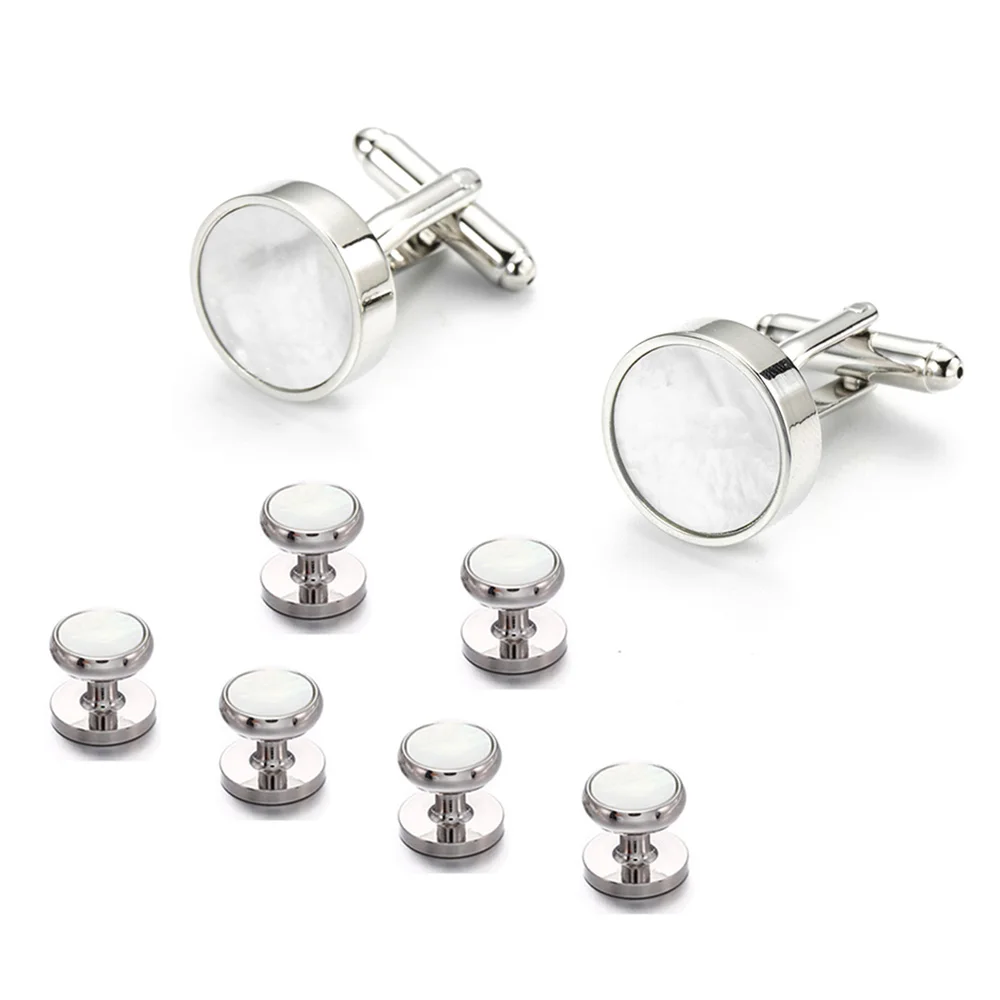 VAGULA Cufflinks Studs in 8PCS Set Classic Gemelos Mother Pearl Tuxedo Collar Stud S21