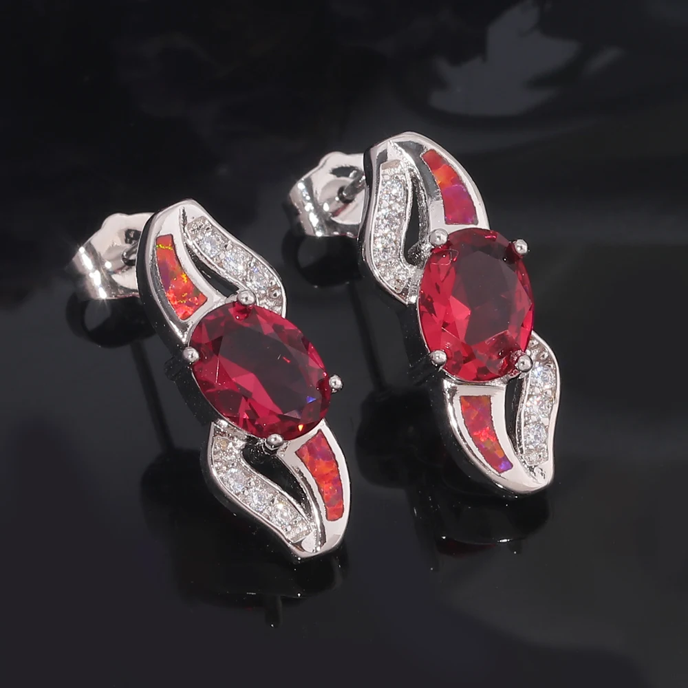 

CiNily Created Red Orange Opal Kunzite Morganite Cubic Zirconia Silver Plated Wholesale Women Jewelry Stud Earrings OH4172-73