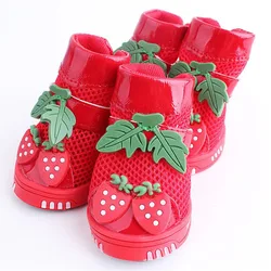 Fashion Breathable Mesh Dog Shoes Cute Strawberry Pet Dog Booties Outdoor Anti-slip Sport Footwear Sneakers for Chihuahua Teddy