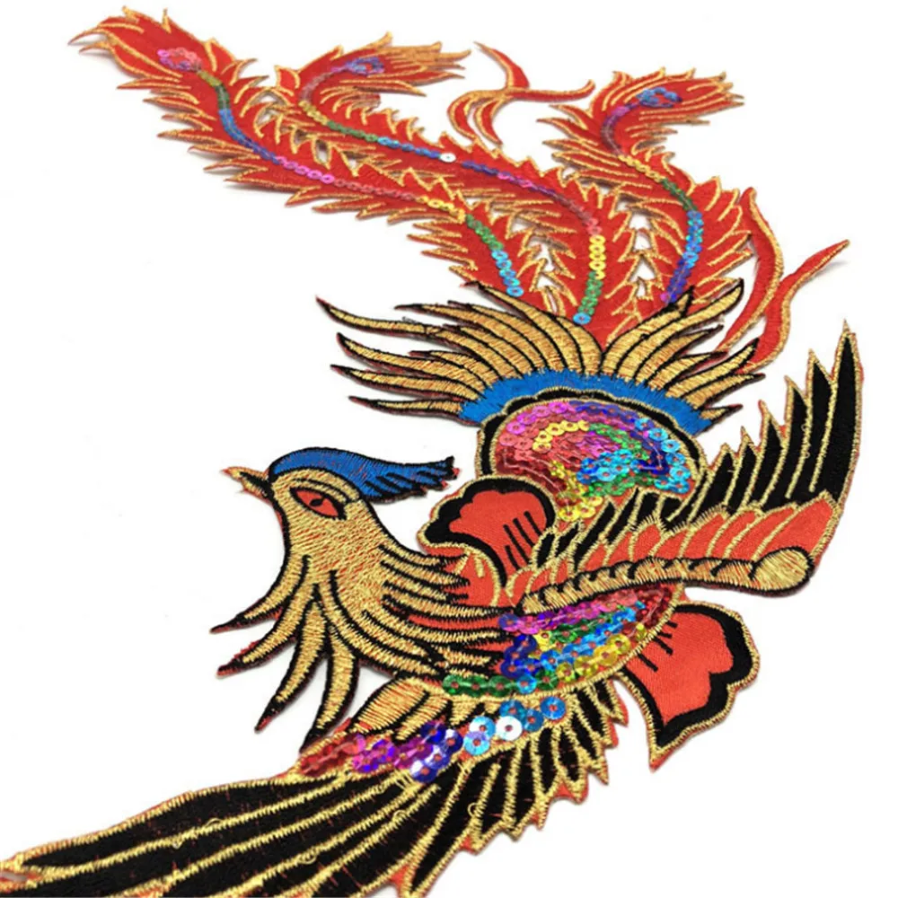 MAXSIN FUN 1 Pc Sequins Phoenix Embroidered Sticker Clothes Patches Sew on Cheongsam Wedding Dress Accessory DIY Appliques