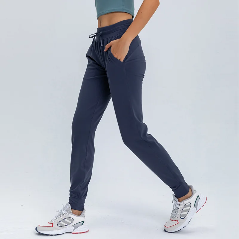 12 Colors Drawstring  Pants Fitness Women Sweatpants with Two Side Pockets 4-Way Stretch Leggings Lady Stretchy Pants