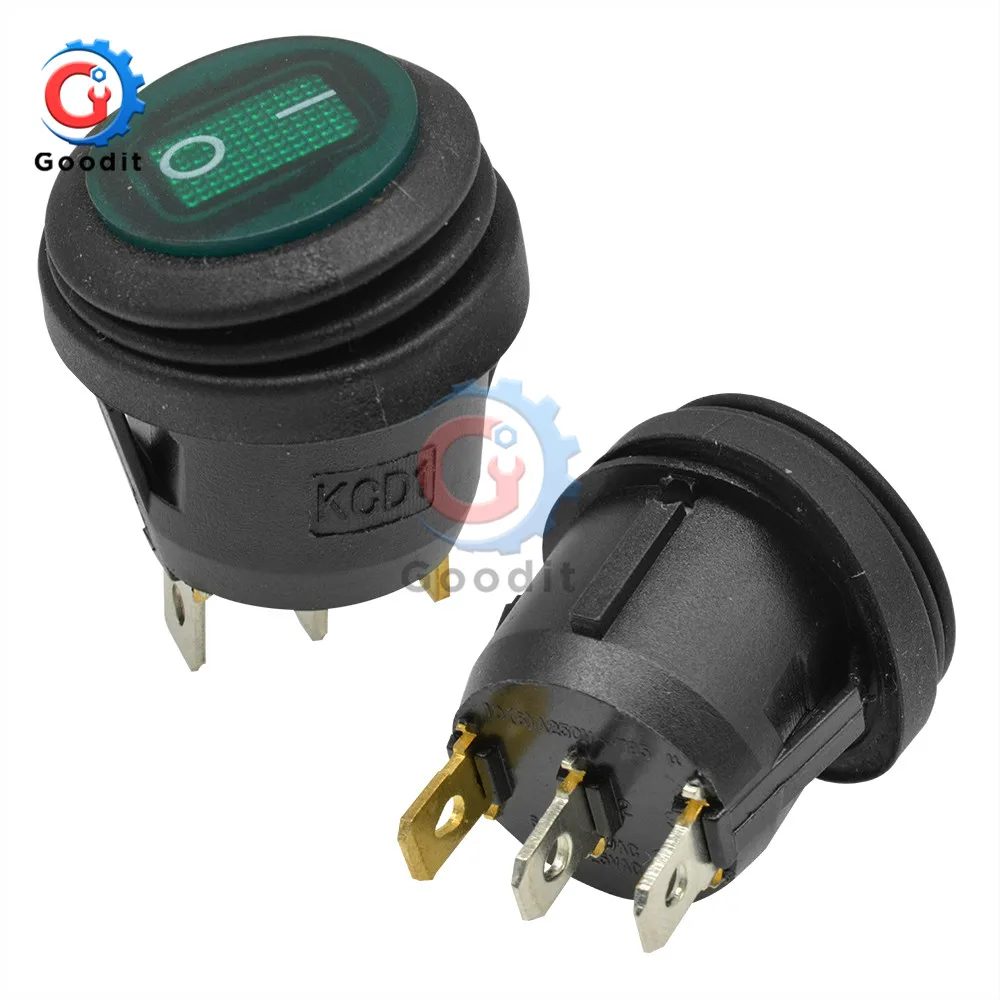 5pcs On Off 6A/250V Heavy Duty 3 pin Sealed Waterproof Car Auto Boat Marine Round Toggle SPST Rocker Switch push Button with LED