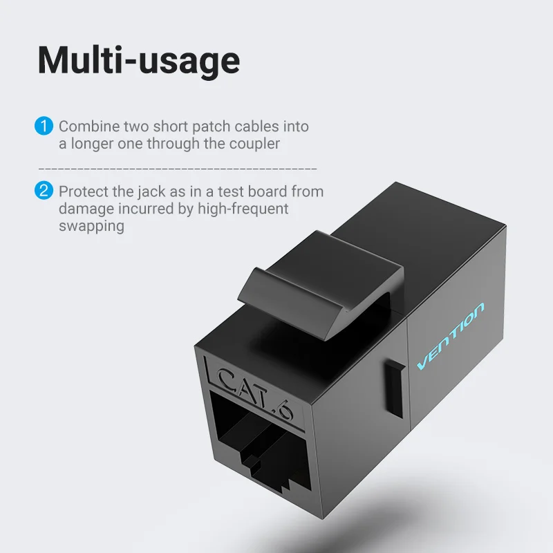 Vention RJ45 Connector Cat6 Cat5e Ethernet Cable Extender Adapter Female to Female Extension for Ethernet Cable RJ45 Coupler