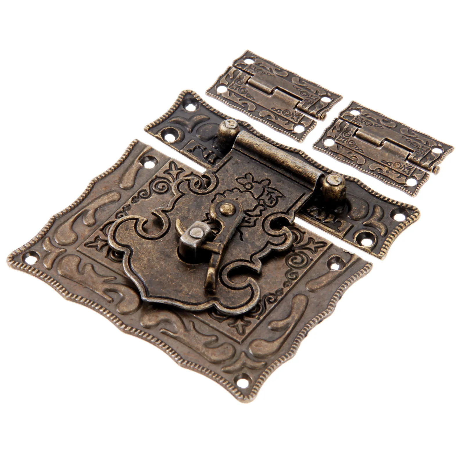 3pcs/set Hasp Latch Toggle Buckle + Hinges Antique Bronze Vintage Decorative Furniture Hardware Jewelry Box Case Chest Cabinet