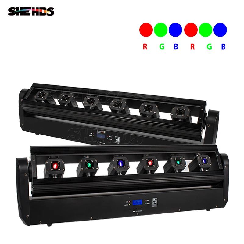 SHEHDS 6X500MV RGB+RGB Beam Moving Head Light Stroboscopic Effect LED Beam Sense with DMX Controler Good for DJ Stage