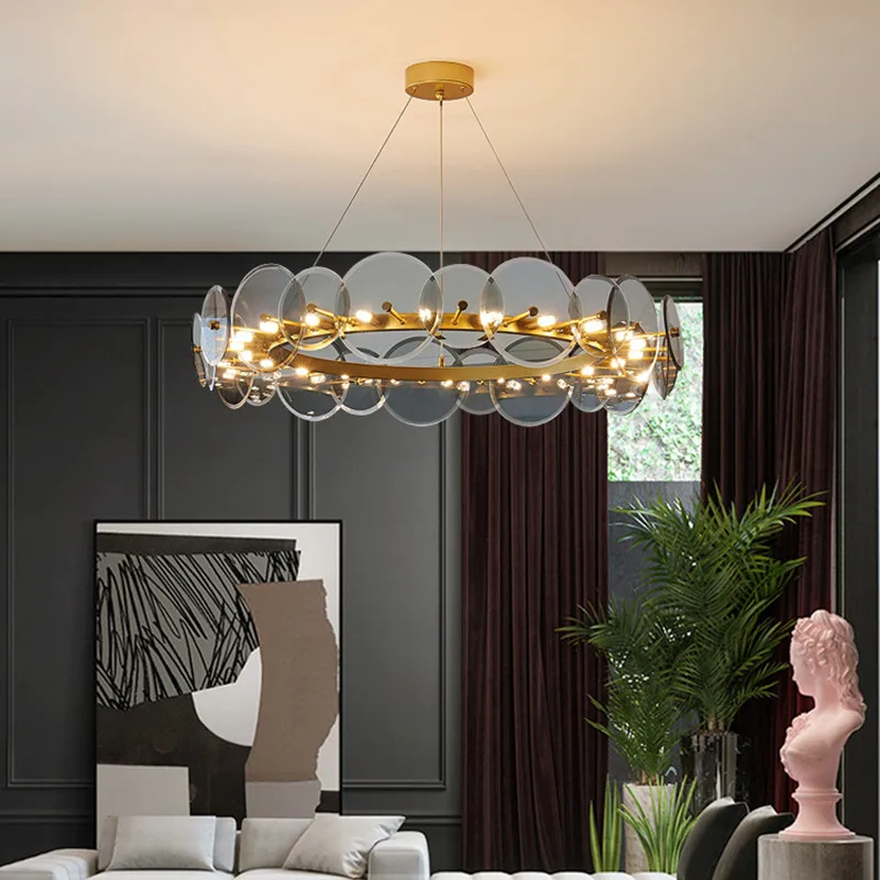 Nordic Post-Modern Round Glass Chandelier Simple Soot Transparent Dining Room Bedroom Living Room G9 Decorative Lamps