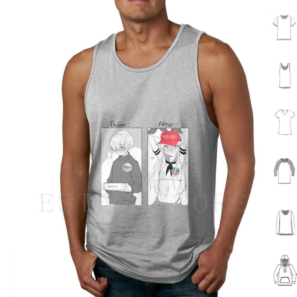 Before / After : 3 Tank Tops Vest Cotton Trap Anime Girl Anime Kawaii Cute Bernie Sanders Bernie Trump Donald Trump