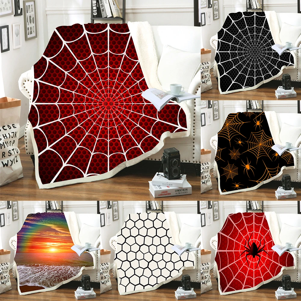 Home Textile 3d Spider Web Print Children Warm Bed Fleece Throw Blanket for Travel/sofa/bed Newborn Baby Blanket Boy Gifts