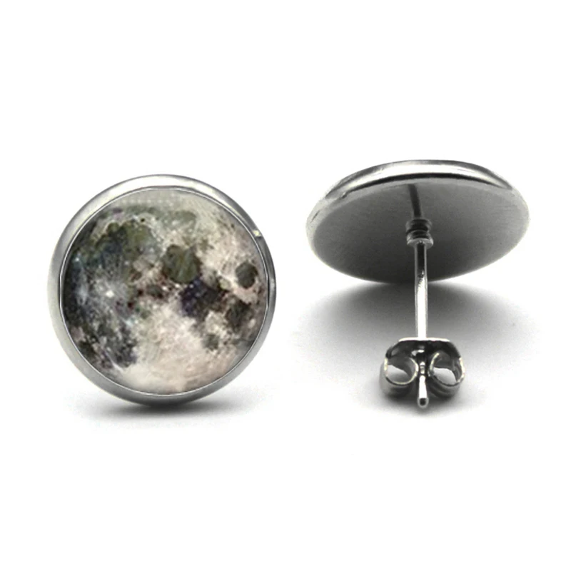 Full Moon Earrings Astronomy Space Post Moon Ear Nail Jewelry Full Moon Super Moon Ear Stud Glass Dome Earrings for Women