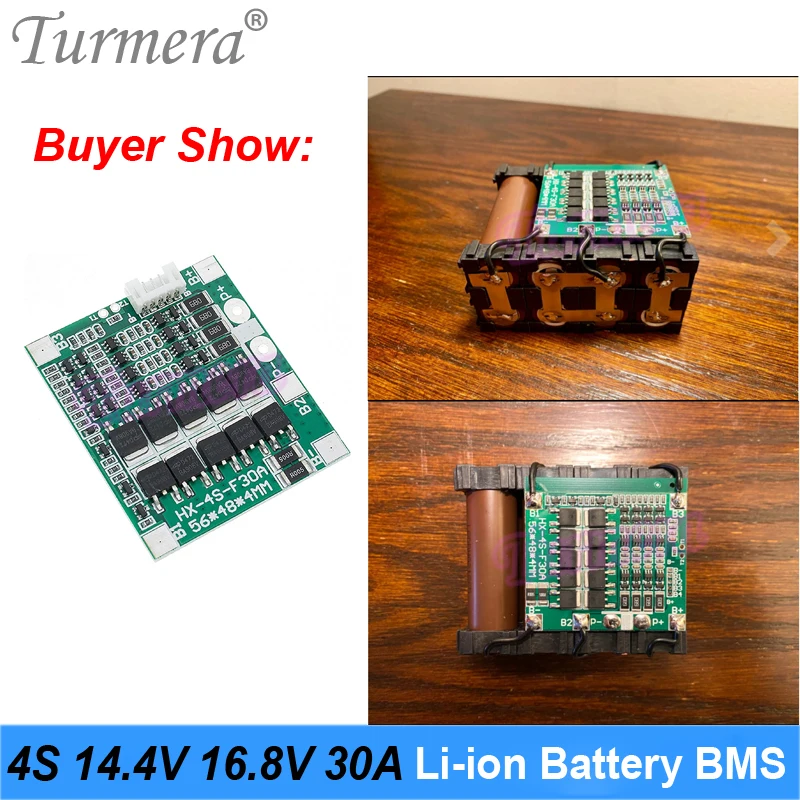 Turmera 4S 30A 14.4V 16.8V BMS Balanced Lithium Battery Protection Board for 3.6V 18650 Electric Drill Screwdriver Batteries Use