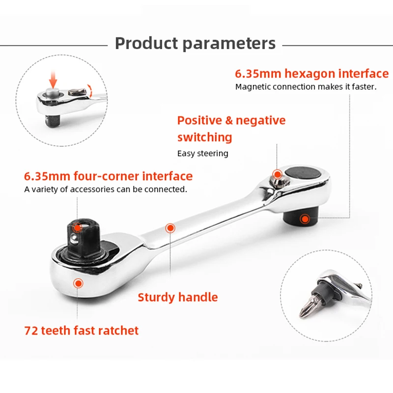 1/4"Mini Ratchet Wrench Batch Head Handle Small Fly Socket Wrench Double-Ended Torque Wrench Spanner Hand Repair Tools