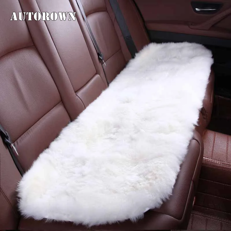 AUTOROWN Car Seat Cover Set Cushion Universal Size Basic Function Natural Sheepskin Long Fur Super Soft Auto Accessories