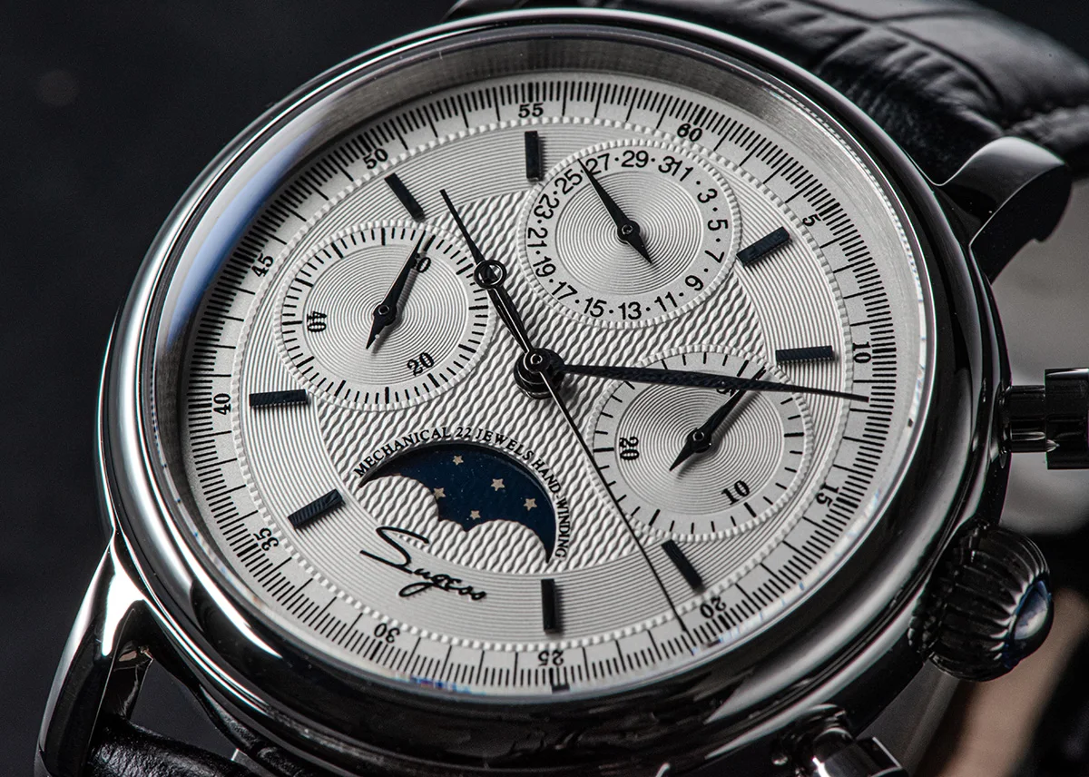 Sugess Pilot Chronograph Mechanical Watches Men Waterproof Original ST1908 Movement Moon Phase Calendar Wristwatch Swanneck 2022