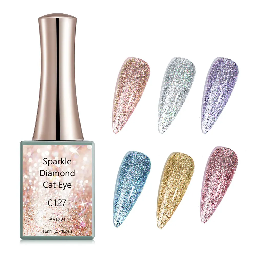 CANNI 16ml Gel Nail Polish Super Sparkly Diamond Cat Eye Gel Moonlight Rainbow Scattered No Wipe Top Coat Nail Manicure Nail Gel