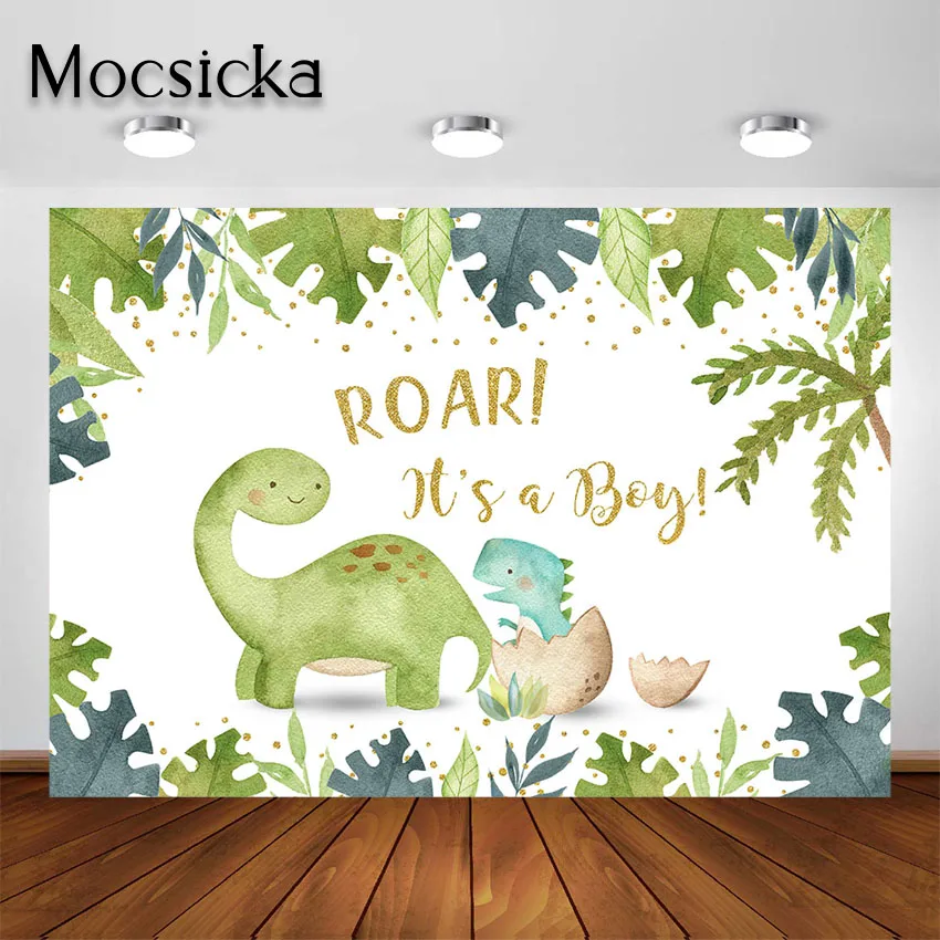 Mocsicka Oh 소년 공룡 베이비 샤워 배경, 정글 열대 야자수, 생일 파티 사진 배경