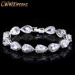 CWWZircons 2024 Fashion Womens Accessories Luxury Cubic Zirconia Water Drop CZ Stone Bracelet for Bridal Wedding Jewelry CB135