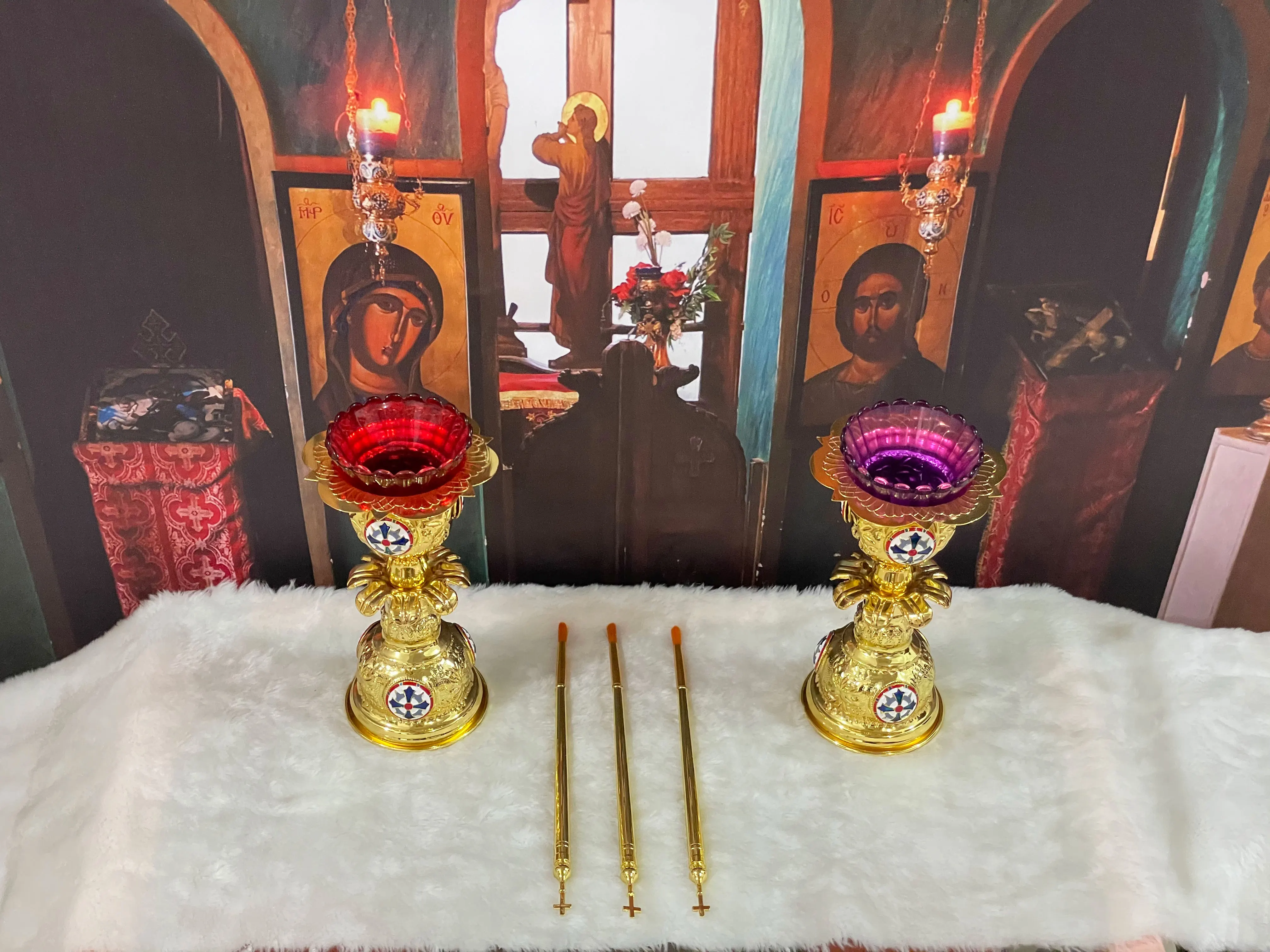 eisernes kreuz kreuz deko katholische kreuz russisch ortodoxische kreuz katholische kDie Orthodoxe Östlichen Kirche Χριαλίδα Ευχελαίου "Othodox Heilige Öl Zeremonielle Artikel Metallwaren Gebet Brunnen Stift Vergoldung – Detail 4