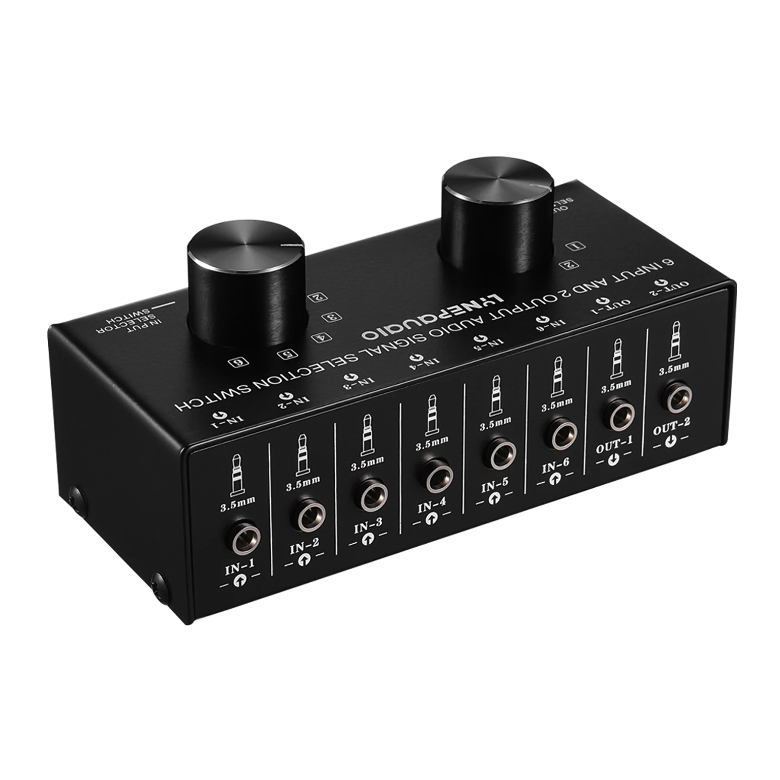 

6-In-2-Out Audio Switcher Two-Way Audio Signal Selector Box Splitter Distributor with 3.5mm Audio Input & Output Jacks Audio