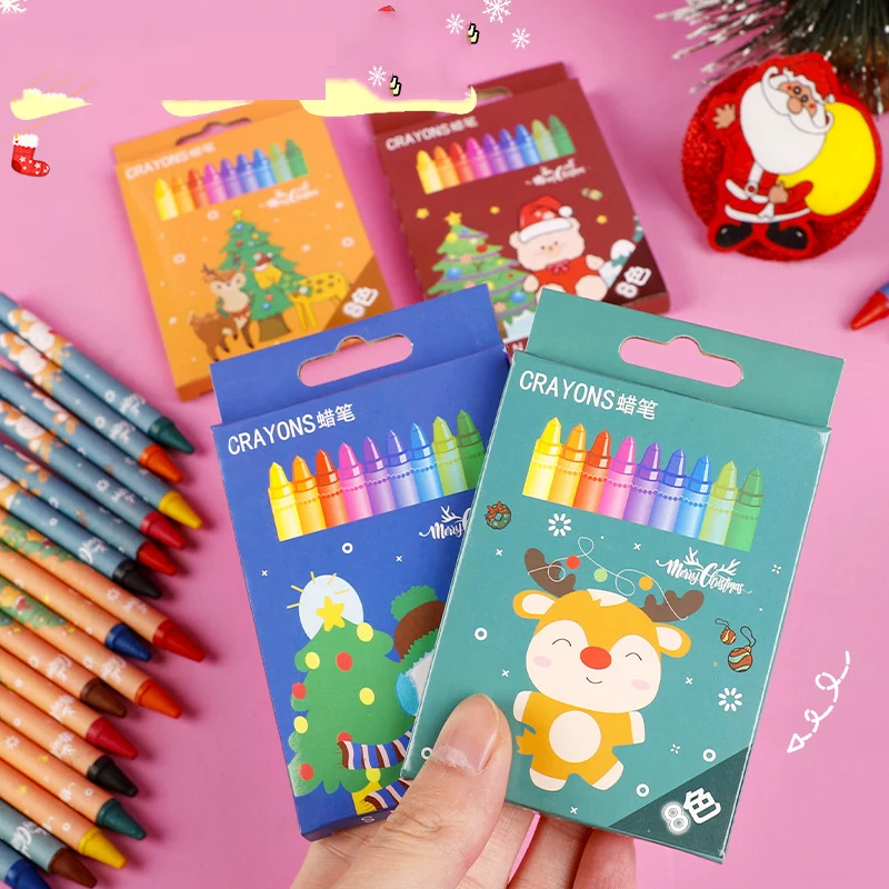 8 Colors Crayons Cartoon Drawing Non-Toxic Oil Pastels Christmas Pens Pastel Pencils Art Supplies Student Crayon Set