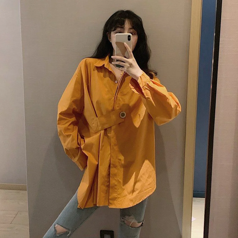 2022 Spring Street Style Solid Color Women Blouse Shirt Long Sleeve Button Up Ladies Tunic Shirts Oversize Fashion Female Tops