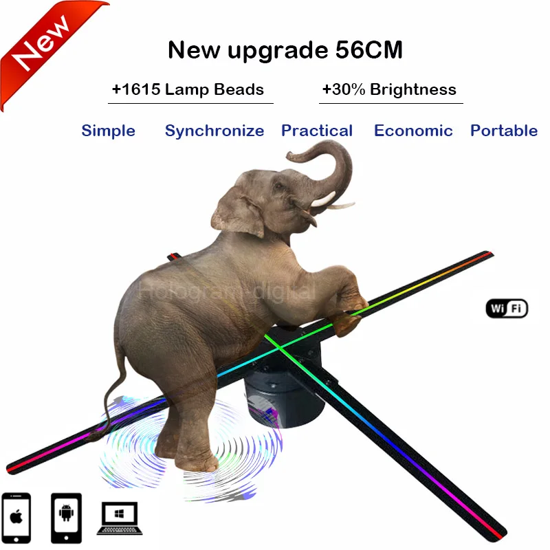 Best diameter 60CM Four blades High image 3d hologram led fan display wifi app pc control