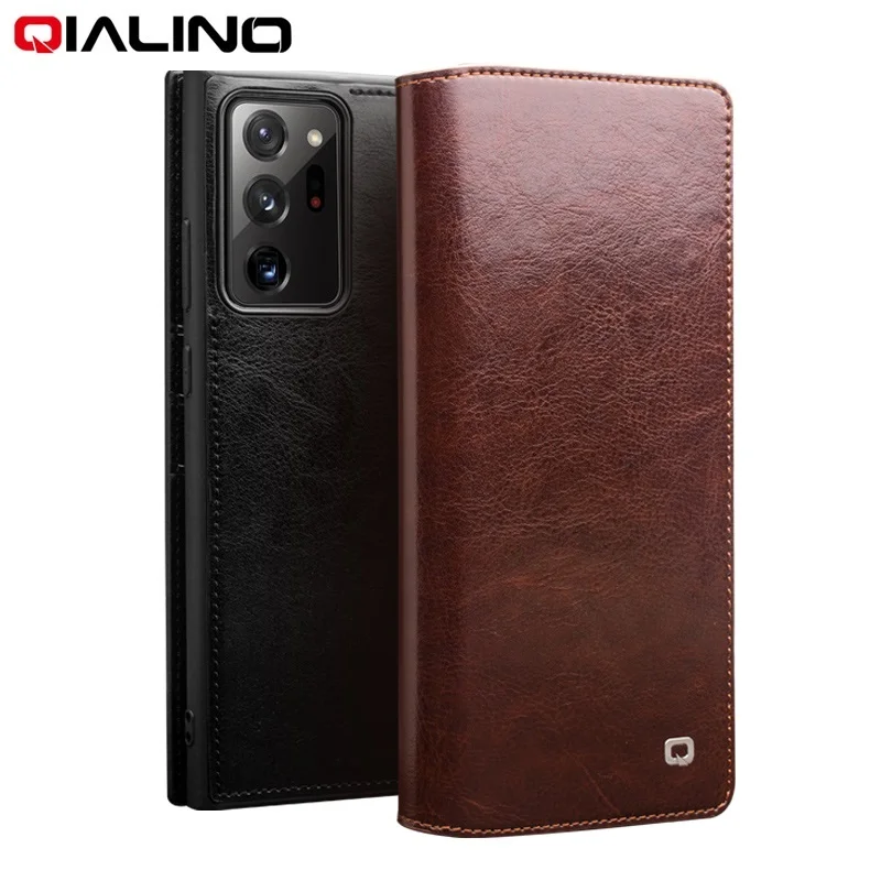 QIALINO Luxury Genuine Leather Case for Samsung Note 20 Ultra 5G Bag Shockproof Card Slot Ultra Thin Flip Cover for Note 20 5G