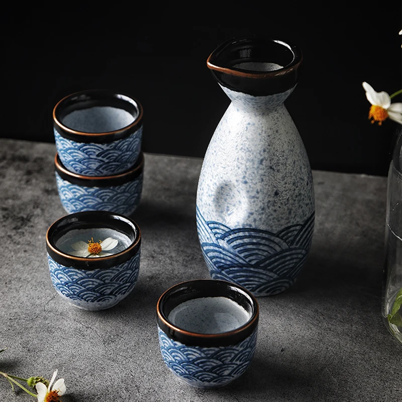 ANTOWALL Japanese Style Hip Flask Sake Wine Warm Chinese Wine Set Home Ceramic Sake Wine Set