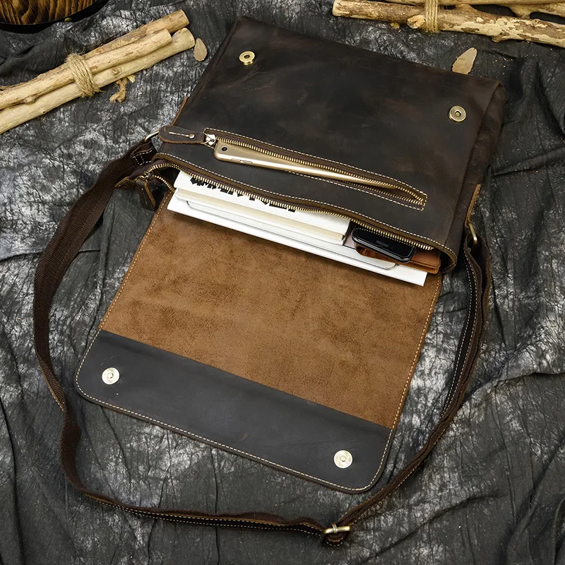 Luufan-Bolso de hombro de cuero Crazy Horse para hombre, maletín de cuero genuino de vaca, Cartera de gran capacidad, bandolera