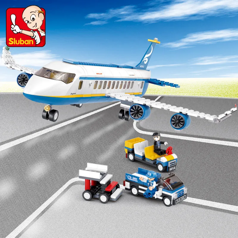 SLUBAN City Aviation Airport Airplane Passenger Plane Bus Classic MOC Figures Model Building Blocks Bricks Kit Set Toys For Kids