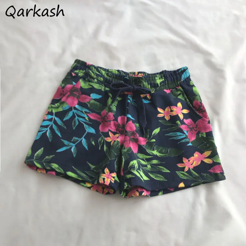

Shorts Women Floral Retro Romantic Summer Minimalist Basic Female Ulzzang Casual All-match Drawstring Stylish Student Ins Daily