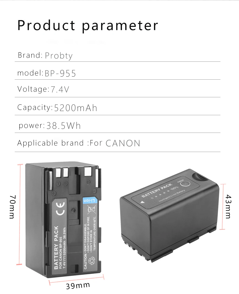 5200mAh BP-955 BP955 akumulator do aparatów Canon GL2 XF100 XF105 XF300 XF305 XH A1 XL1 XL1S XL2 XM2