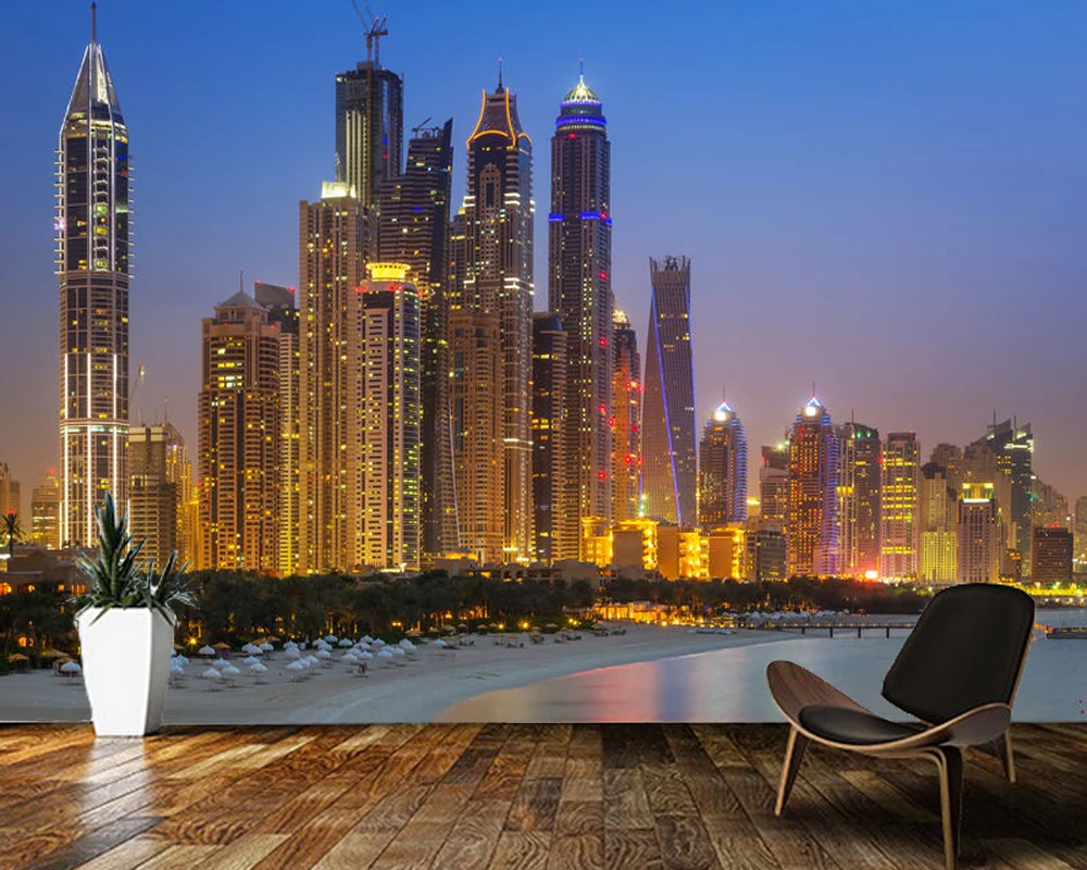 

Papel de parede Night view of Dubai, UAE city building 3d wallpaper,living room tv wall bedroom wall papers home decor bar mural