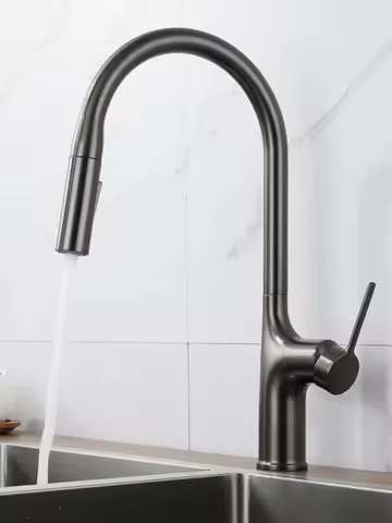 Deck Mounted Kitchen Faucet Pull Out Mixer Tap Bagnolux Gun Gray Brass Two Function Single Handle Hot and Cold Water Crane