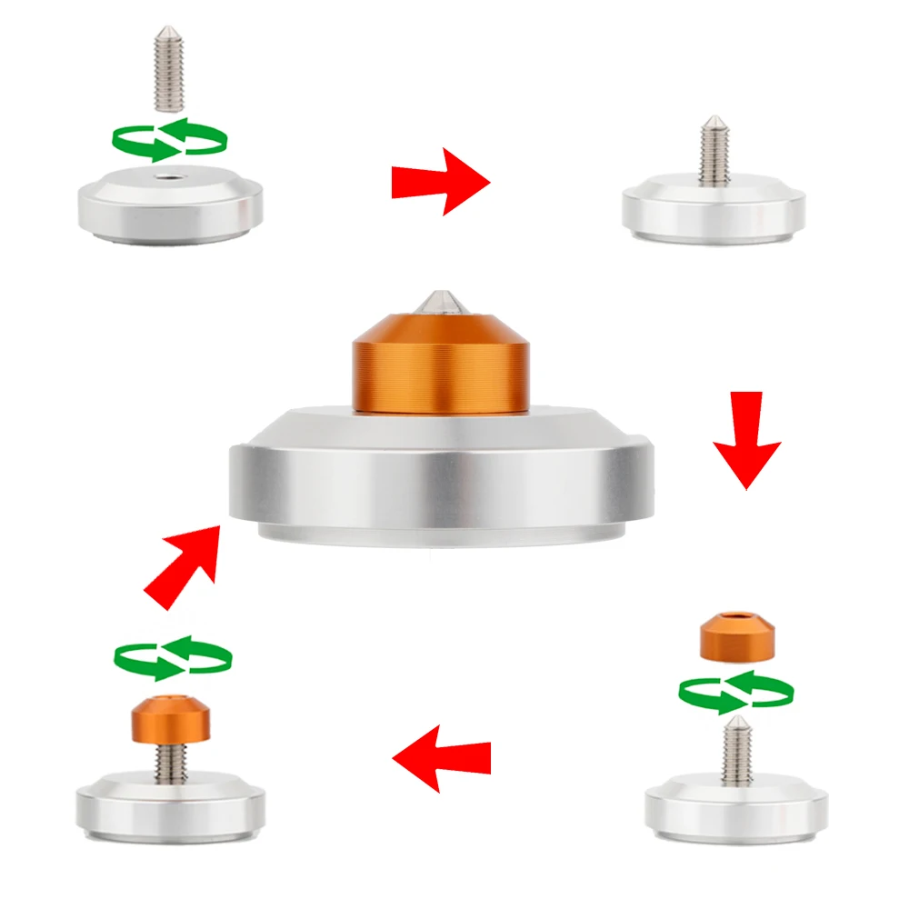 44mm-25mm Machined Solid Aluminum Isolation Spike Feet Stand Damper For Hifi Audio AMP Cabinet Speaker Turntable Record